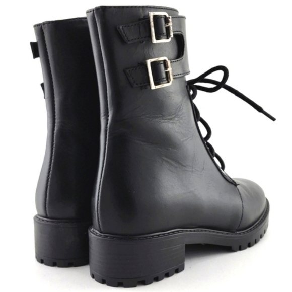 NWT Italian Shoemakers Black Leather Lace-Up Combat Short Boot Strap Buckle Sz 6 - Picture 6 of 15